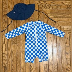 Old Navy Blue and White Checkered Swimsuit